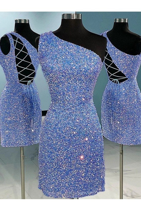 Lantejoulas Veludo Curto Um Ombro Bainha Vestido de Festa / Vestido de Noite em Promoção