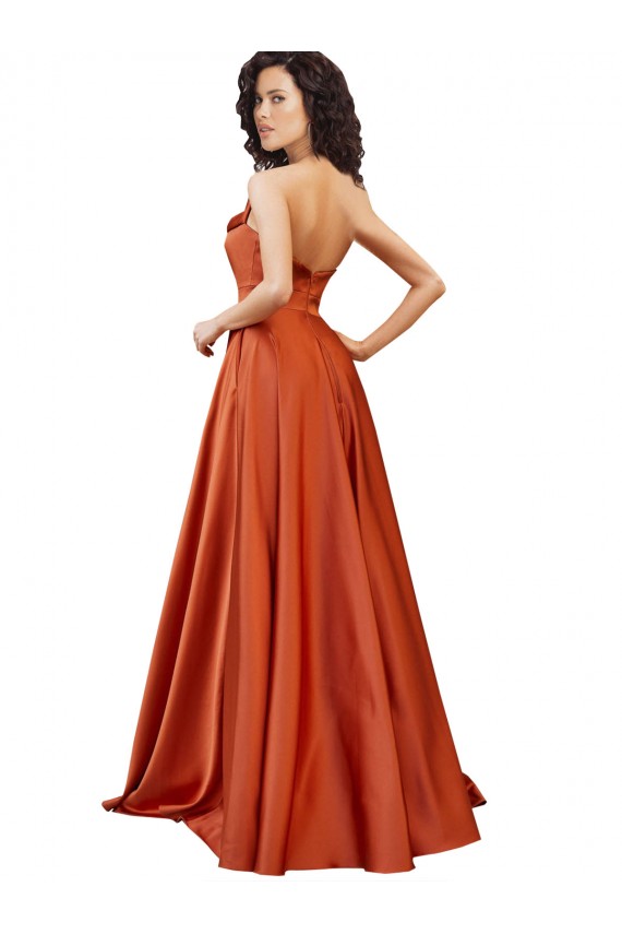 Cetim Sedoso Lombar Comboio Varredela Decote redondo Linha A Vestidos de Madrinha / Vestidos de Noite / Vestidos de Festa em Promoção