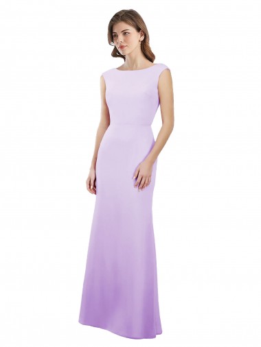 Chiffon Abrir de volta Comprimento Chão Decote redondo Coluna Vestidos de Madrinha em Promoção