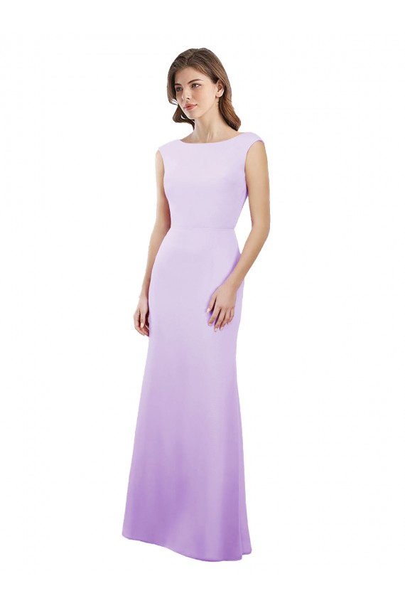 Chiffon Abrir de volta Comprimento Chão Decote redondo Coluna Vestidos de Madrinha em Promoção