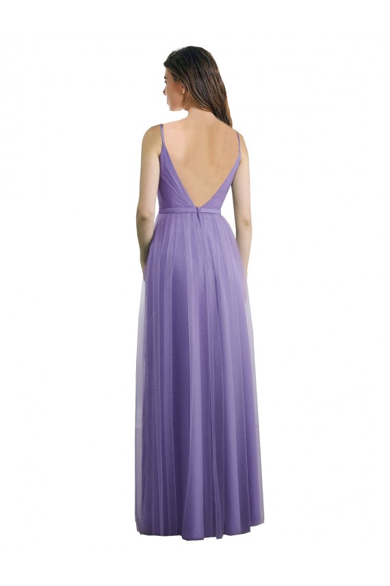 Tule Costas em V Comprimento Chão Amor Linha A Vestidos de Madrinha em Promoção