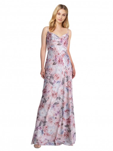 Cetim Elástico & Floral Comprimento Chão Decote Capuz Linha A Vestidos de Madrinha / Vestidos de Noite em Promoção
