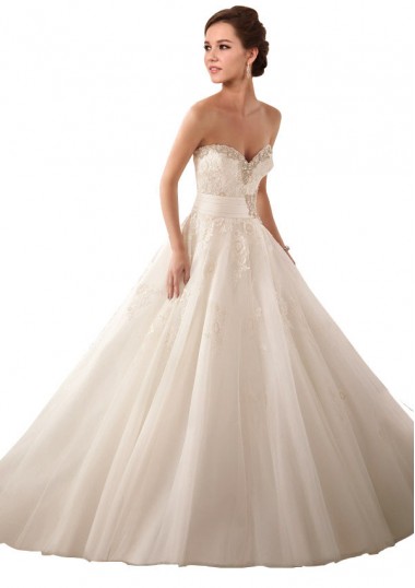 Cetim & Tule & Renda Comboio Capela Amor Vestido de Baile Vestido de Noiva em Promoção