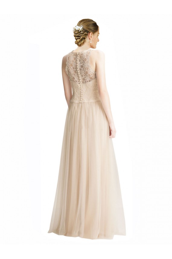 Tule & Renda Comprimento Chão Barco Linha A Vestidos de Madrinha em Promoção
