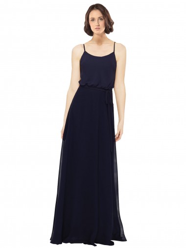 Chiffon Comprimento Chão Colher Bainha Vestidos de Madrinha em Promoção