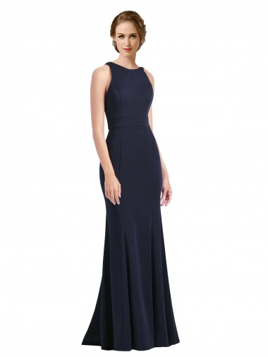 Crepe Esticado Buraco da fechadura Comprimento Chão Colher Bainha Vestidos de Madrinha / Vestidos de Festa em Promoção