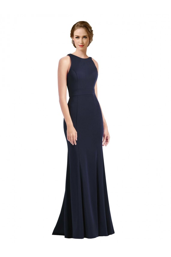 Crepe Esticado Buraco da fechadura Comprimento Chão Colher Bainha Vestidos de Madrinha / Vestidos de Festa em Promoção