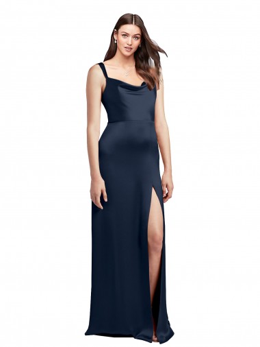 Cetim Elástico Lombar Comprimento Chão Decote Capuz Linha A Vestidos de Madrinha / Vestidos de Noite / Vestidos de Festa em Promoção