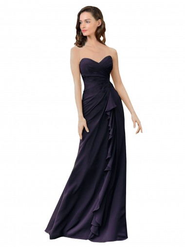 Chiffon Comprimento Chão Amor Bainha Marinha Negra Vestidos de Madrinha em Promoção