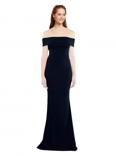 Crepe Esticado Buraco da fechadura Comprimento Chão Fora do Ombro Sereia Longo Vestidos de Madrinha / Vestidos de Noite / Vestidos de Festa em Promoção