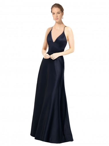 Cetim Comprimento Chão Alças finas Linha A Vestidos de Madrinha / Vestidos de Festa em Promoção