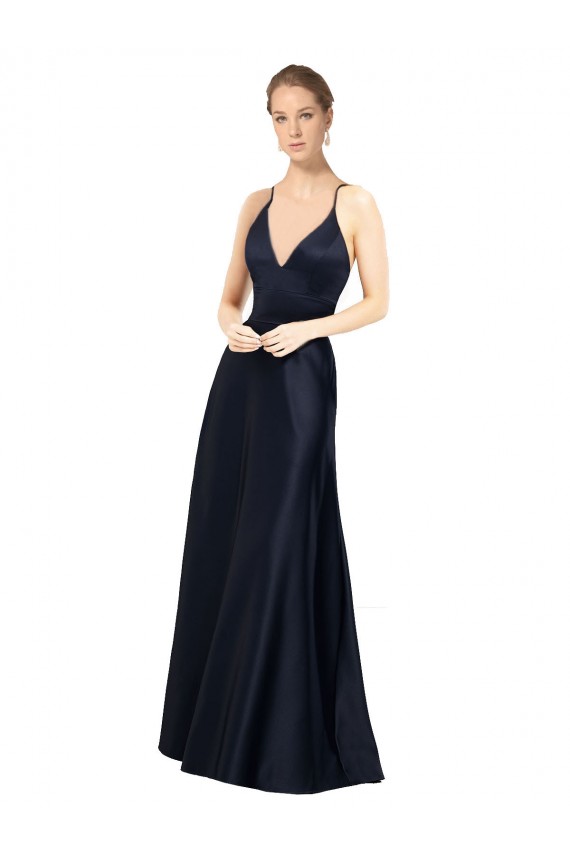 Cetim Comprimento Chão Alças finas Linha A Vestidos de Madrinha / Vestidos de Festa em Promoção