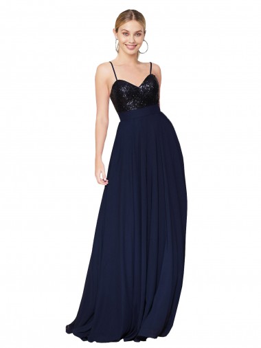 Chiffon & Lantejoulas Comprimento Chão Alças finas Linha A Vestidos de Madrinha / Vestidos de Festa em Promoção