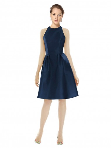 Cetim Comprimento Cocktail Cabeçada Linha A Vestidos de Madrinha / Vestidos de Cocktail / Vestidos de Homecoming em Promoção