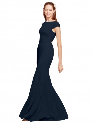 Crepe Esticado Abrir de volta Comprimento Chão Decote Barco Linha A Vestidos de Madrinha / Vestidos de Noite / Vestidos de Festa em Promoção