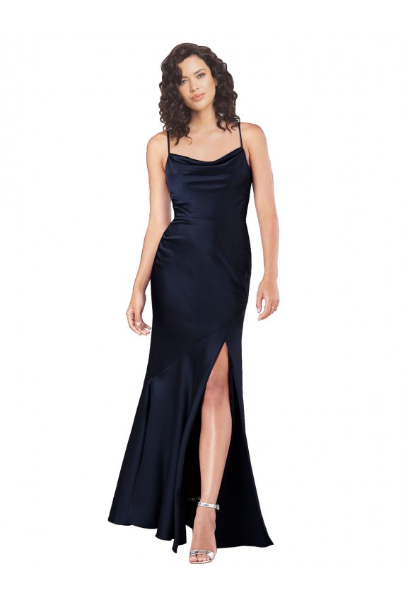 Cetim Sedoso Comprimento Chão Decote Capuz Linha A Vestidos de Madrinha / Vestidos de Noite / Vestidos de Festa em Promoção