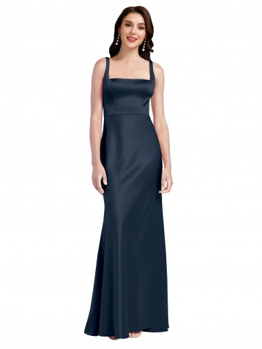 Cetim Elástico Lombar Comprimento Chão Decote Quadrado Linha A Vestidos de Madrinha / Vestidos de Noite / Vestidos de Festa em Promoção