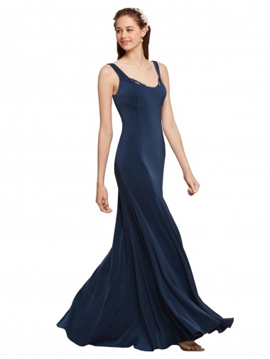 Crepe Esticado Lombar Comprimento Chão Decote redondo Linha A Vestidos de Madrinha / Vestidos de Noite / Vestidos de Festa em Promoção