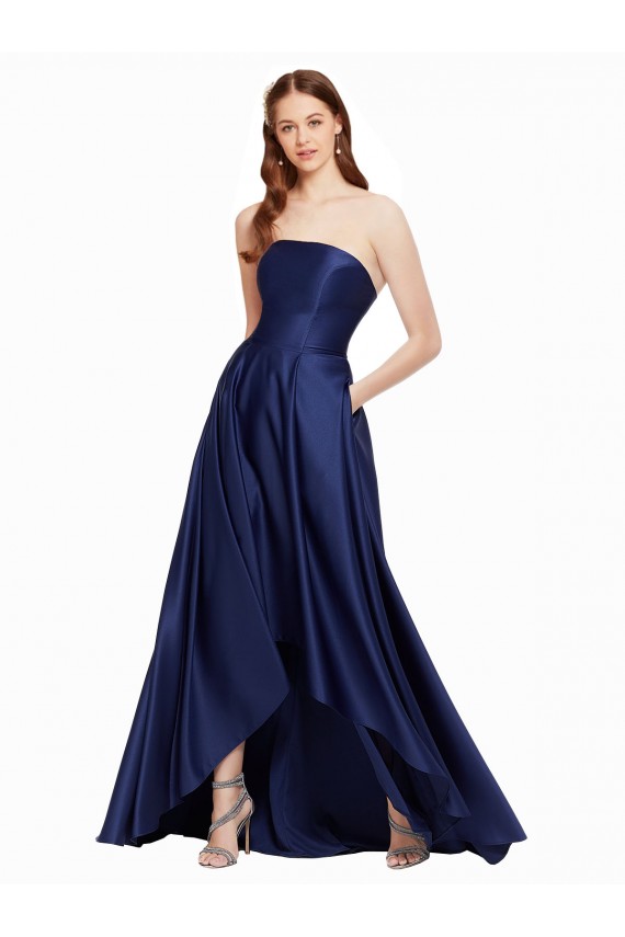 Cetim Lombar Alto Baixo Sem alças Linha A Vestidos de Madrinha / Vestidos de Noite / Vestidos de Festa em Promoção