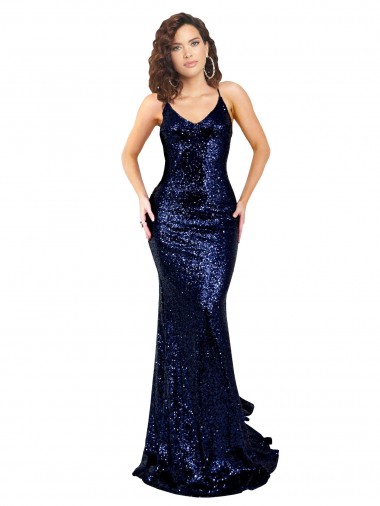 Lantejoulas Lombar Comprimento Chão Decote V Sereia Vestidos de Madrinha / Vestidos de Noite / Vestidos de Festa em Promoção