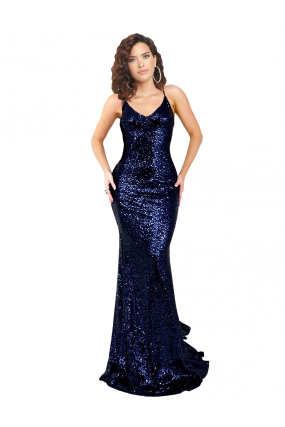 Lantejoulas Lombar Comprimento Chão Decote V Sereia Vestidos de Madrinha / Vestidos de Noite / Vestidos de Festa em Promoção