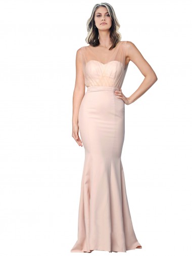Crepe Esticado & Tule Lombar Comprimento Chão Amor Bainha Vestidos de Madrinha / Vestidos de Noite / Vestidos de Festa em Promoção