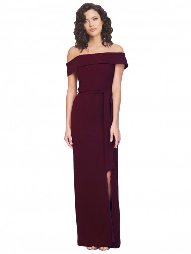 Crepe Esticado Lombar Comprimento Chão Fora do Ombro Bainha Vestidos de Madrinha / Vestidos de Noite / Vestidos de Festa em Promoção