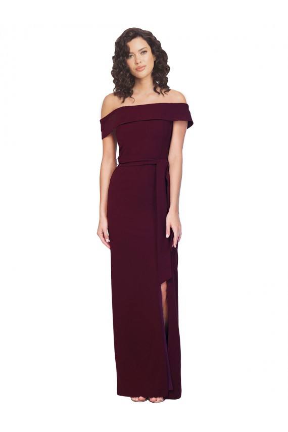 Crepe Esticado Lombar Comprimento Chão Fora do Ombro Bainha Vestidos de Madrinha / Vestidos de Noite / Vestidos de Festa em Promoção