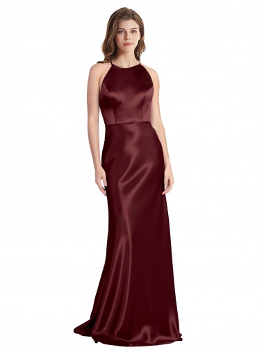Cetim Elástico Comprimento Chão Alças finas Linha A Longo Vestidos de Madrinha / Vestidos de Noite / Vestidos de Festa em Promoção