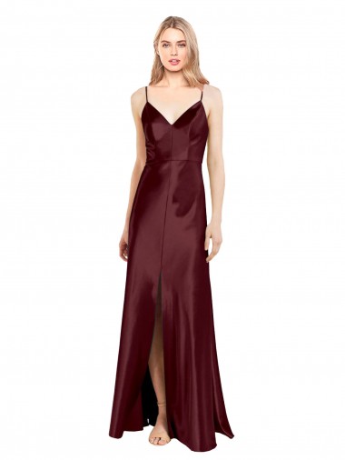 Cetim Elástico Comprimento Chão Alças finas Linha A Vestidos de Madrinha / Vestidos de Noite / Vestidos de Festa em Promoção