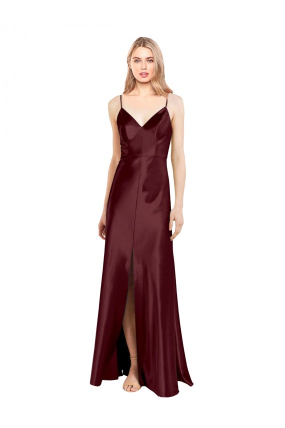 Cetim Elástico Comprimento Chão Alças finas Linha A Vestidos de Madrinha / Vestidos de Noite / Vestidos de Festa em Promoção