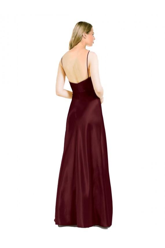 Cetim Elástico Comprimento Chão Alças finas Linha A Vestidos de Madrinha / Vestidos de Noite / Vestidos de Festa em Promoção