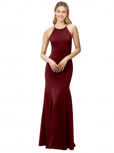 Crepe Esticado Criss Cruz Comprimento Chão Cabeçada Sereia Vestidos de Madrinha / Vestidos de Noite / Vestidos de Festa em Promoção