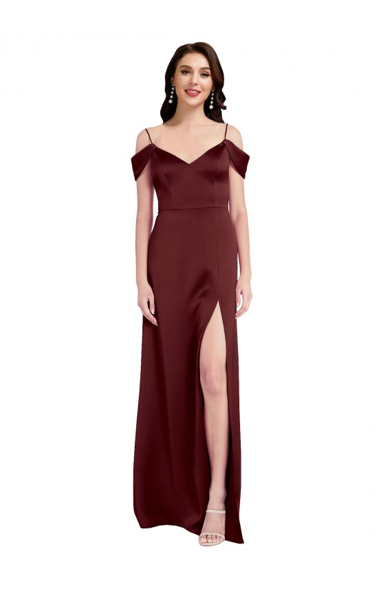Cetim Elástico Comprimento Chão Fora do Ombro Linha A Vestidos de Madrinha / Vestidos de Noite / Vestidos de Festa em Promoção