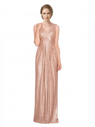 Lantejoulas Comprimento Chão Decote V Bainha Vestidos de Madrinha / Vestidos de Noite / Vestidos de Festa em Promoção