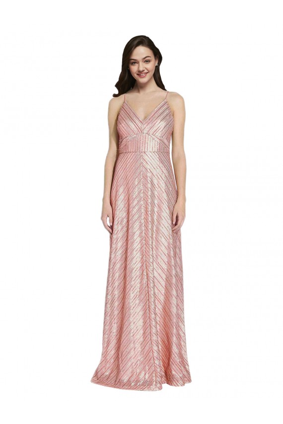 Lantejoulas Lombar Comprimento Chão Decote V Bainha Vestidos de Madrinha / Vestidos de Noite / Vestidos de Festa em Promoção
