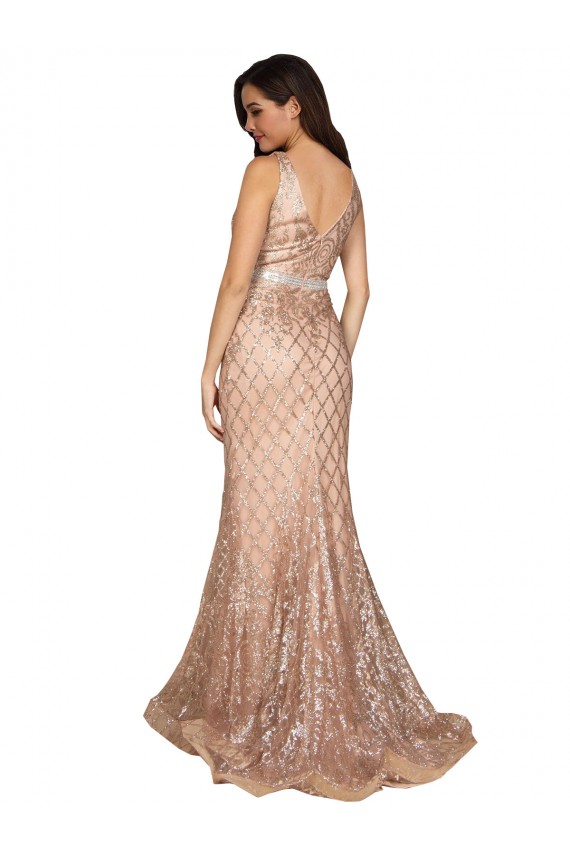 Lantejoulas & Lantejoulas Espumantes Costas em V Comprimento Chão Decote V Sereia Vestidos de Madrinha / Vestidos de Noite / Vestidos de Festa em Promoção