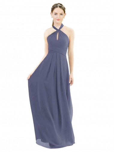 Chiffon Lombar Comprimento Chão Cabeçada Linha A Pedra Prateada Vestidos de Madrinha em Promoção