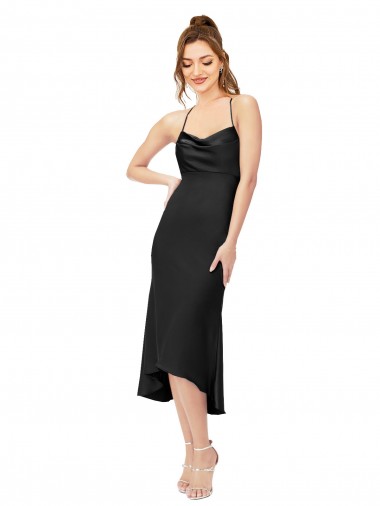 Cetim Sedoso Criss Cruz Alto Baixo Decote Capuz Bainha Vestidos de Madrinha / Vestidos de Noite / Vestidos de Festa em Promoção