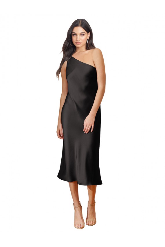 Cetim Elástico Comprimento Midi Um Ombro Bainha Vestidos de Madrinha / Vestidos de Noite / Vestidos de Festa em Promoção