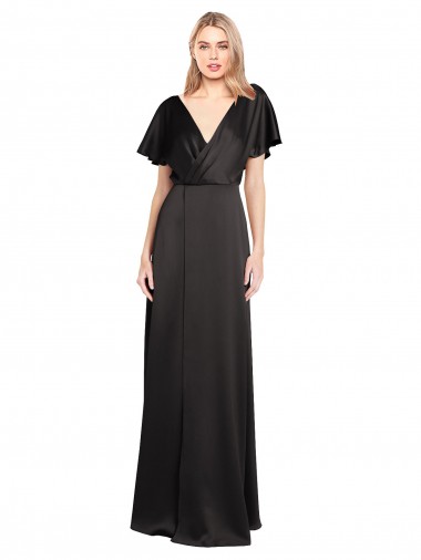 Cetim Elástico Abrir de volta Comprimento Chão Decote V Linha A Longo Vestidos de Madrinha / Vestidos de Noite / Vestidos de Festa em Promoção