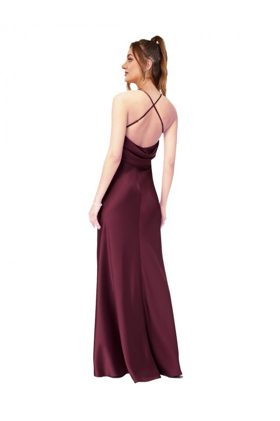 Cetim Sedoso Criss Cruz Comprimento Chão Decote V Bainha Vestidos de Madrinha / Vestidos de Noite / Vestidos de Festa em Promoção