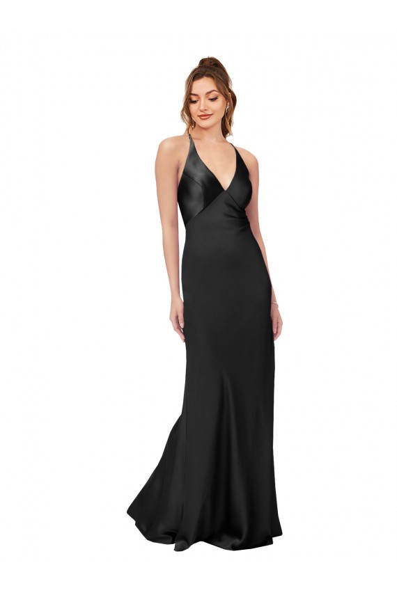 Cetim Sedoso Criss Cruz Comprimento Chão Decote V Bainha Vestidos de Madrinha / Vestidos de Noite / Vestidos de Festa em Promoção