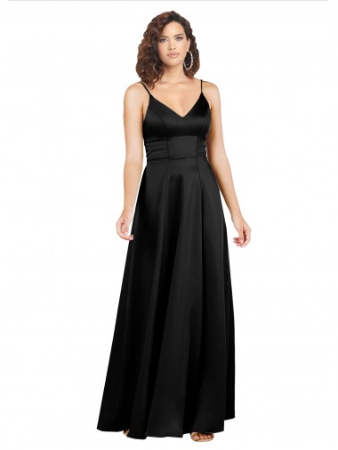 Cetim Sedoso Costas em V Comprimento Chão Decote V Linha A Vestidos de Madrinha / Vestidos de Noite / Vestidos de Festa em Promoção