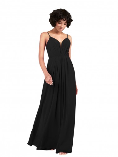 Chiffon Abrir de volta Comprimento Chão Decote V Coluna Vestidos de Madrinha / Vestidos de Noite em Promoção