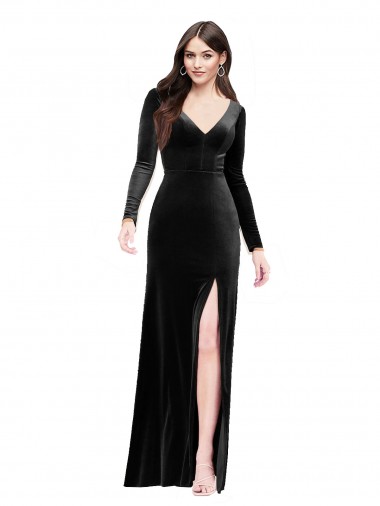 Veludo Elástico Costas em V Comprimento Chão Decote V Coluna Longo Vestidos de Madrinha / Vestidos de Noite / Vestidos de Festa em Promoção
