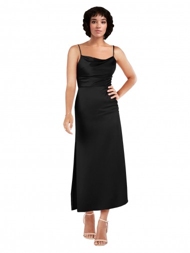 Cetim Sedoso Comprimento Chá Alças finas Linha A Vestidos de Madrinha / Vestidos de Noite / Vestidos de Festa em Promoção