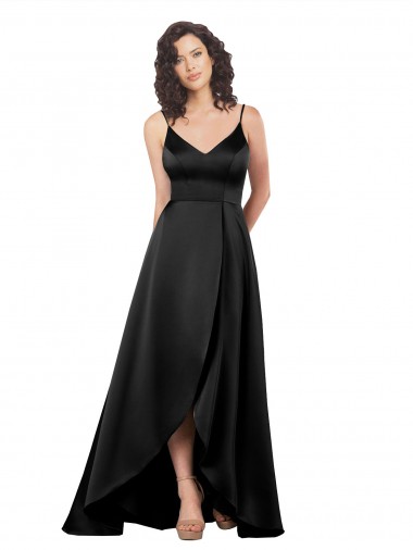 Cetim Sedoso Lombar Alto Baixo Decote V Linha A Vestidos de Madrinha / Vestidos de Noite / Vestidos de Festa em Promoção