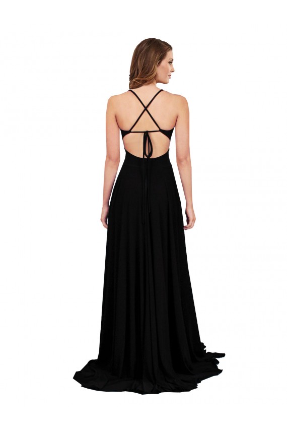 Spandex Abrir de volta Comprimento Chão Decote V Linha A Vestidos de Madrinha / Vestidos de Noite / Vestidos de Festa em Promoção