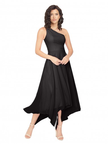 Chiffon Alto Baixo Um Ombro Linha A Vestidos de Madrinha / Vestidos de Cocktail / Vestidos de Homecoming em Promoção